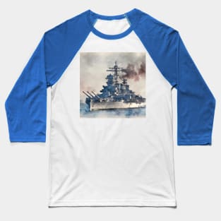 World War II Battleship Watercolor Baseball T-Shirt